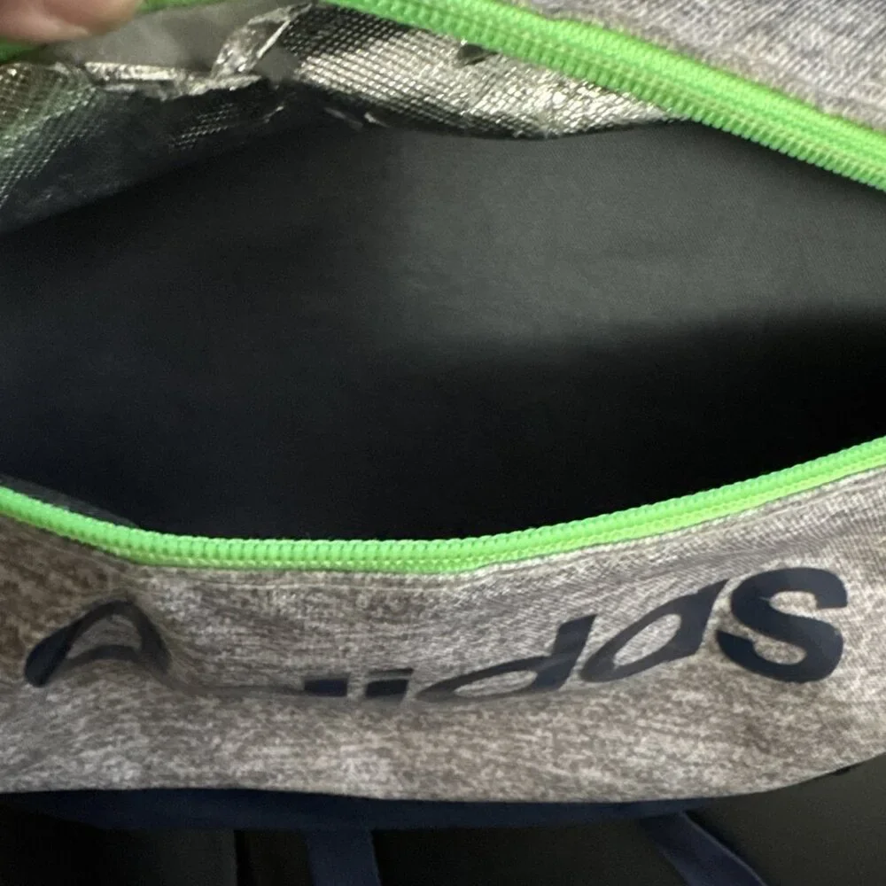 Adidas Classic 3 Stripe Backpack Grey Navy Geen Insulated Front Pocket